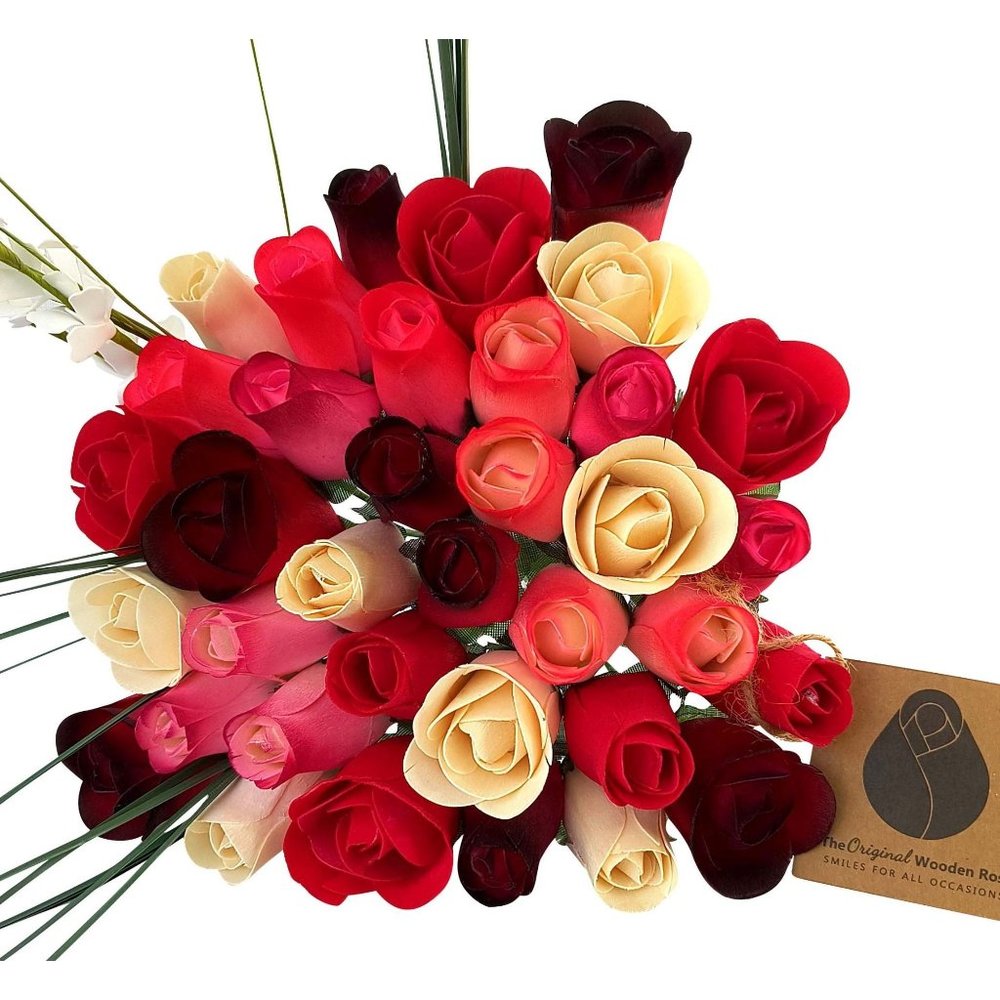 2 Dozen Deluxe Red Passion Flower Bouquet. The Original Wooden Rose.